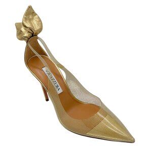 Aquazzura Gold Metallic Bow Tie Plexi 105 Pumps